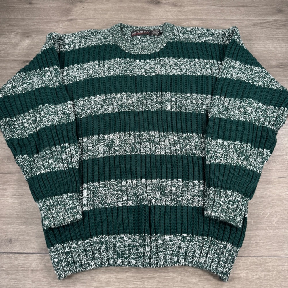 Vintage Botany 500 Striped Sweater Green Color Block Pullover Adult XL